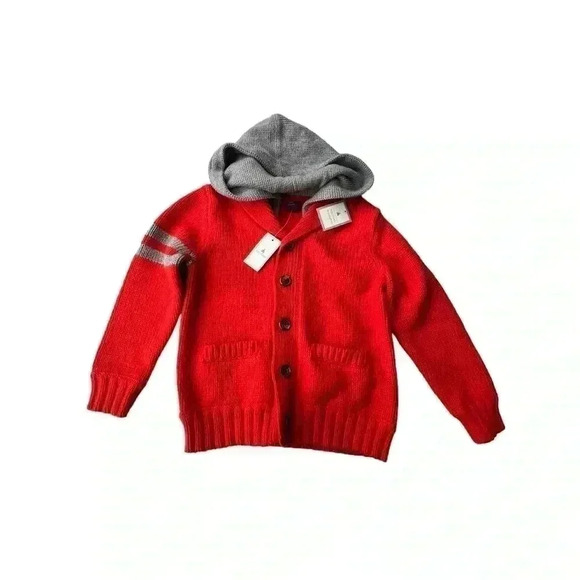 GAP BOYS CARDIGAN LETTERMAN STYLE HOODED SWEATER•SIZE 4T•NWT•ORANGE AND GREY• - Picture 5 of 8